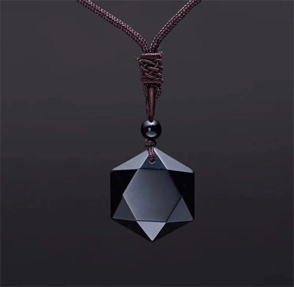 New Fashion Black Obsidian Pendant Necklace Obsidian Star Pendant Lucky Love Crystal Jewelry With Free Rope