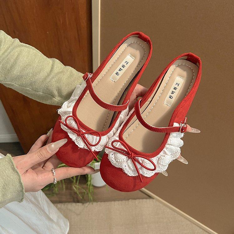 French Gentle Niche Lace Baotou Slippers 2025 New Bow Square Head Shallow Mouth Half Drag One Pedal