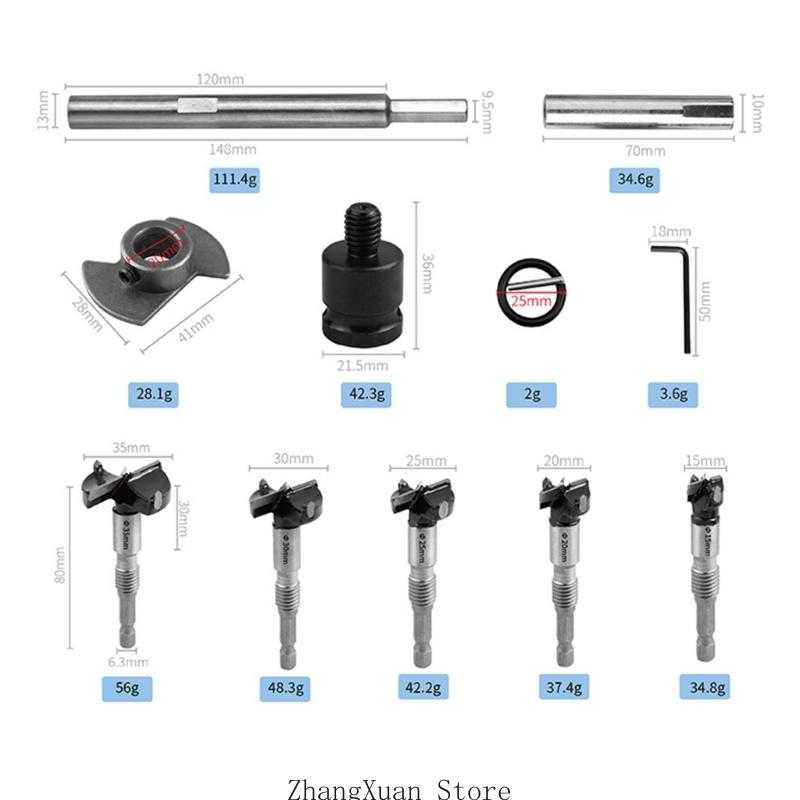 3XUF Professional Woodwork Drill Bit Set 15mm To 35mm For Hardwood With Storage Case