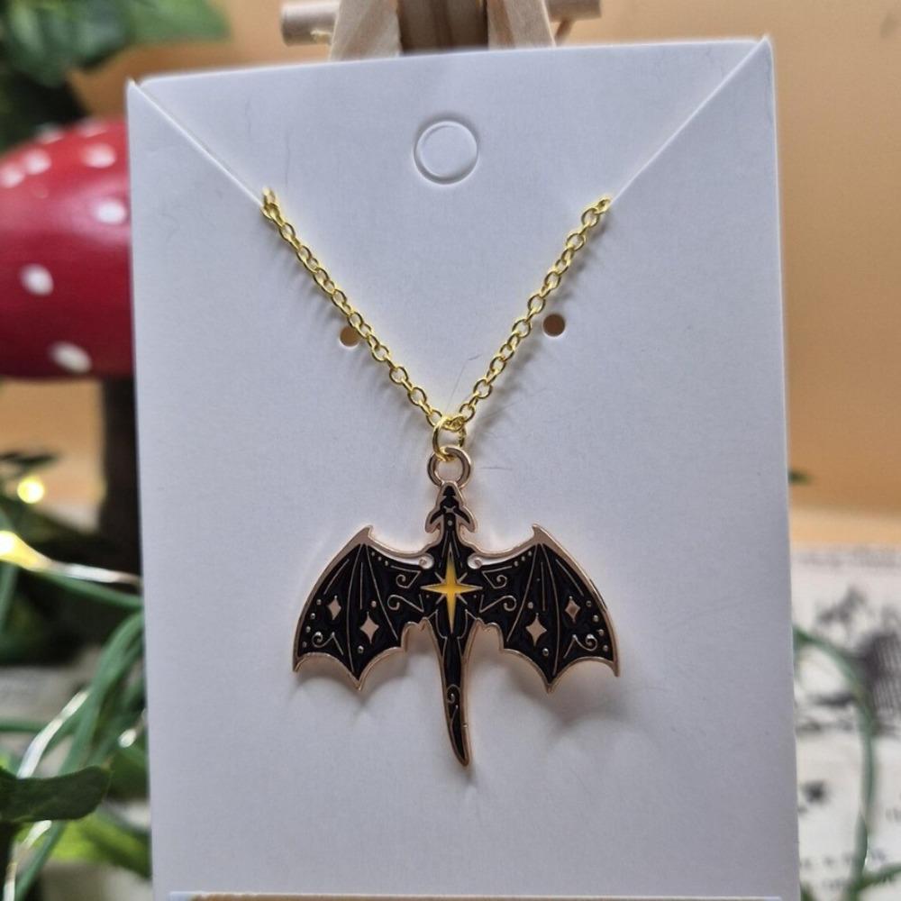 New Gothic Fantasy Dragon Black Bat Wing Celestial Star Dangle Earrings Necklace Set for Women Halloween Witch Punk Jewelry Sets