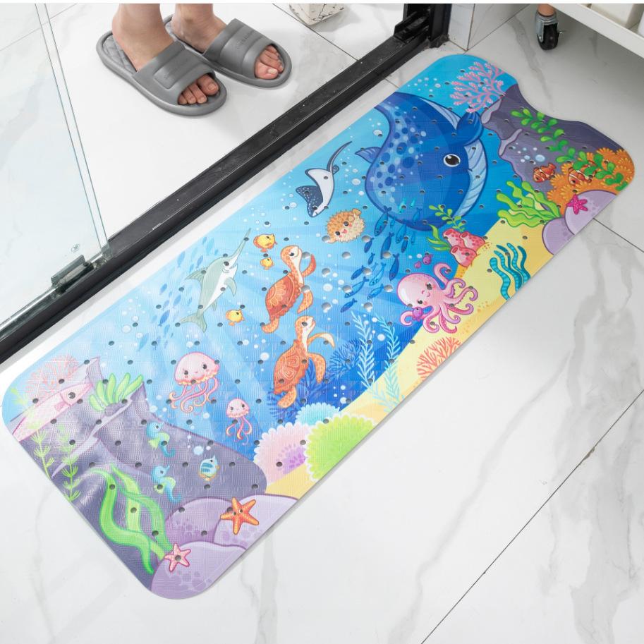 100x40cm Cute Cartoon Ocean World PVC Bathroom Mat Anti-slip Suction Cup Shower Bathtub Extended Floor Mat