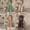 Women Bohemian Printed Two Piece Outfit Short Sleeve Crop Top Wide Leg Capri Pants Vintage Ethnic Casual Loungewear Set