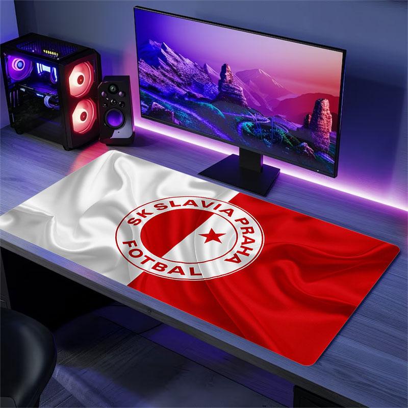 Podložka pod myš SK Slavia Praha, Velká herní podložka na stůl, Protiskluzová podložka pod myš XXL pro notebook a tablet, Podložka pod mini PC se šitými okraji
