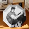 1pc Johnny Hallyday Retro Poster Umbrella Portable Folding Umbrella Iron Frame Hole Bone Structure Outdoor Home Umbrella