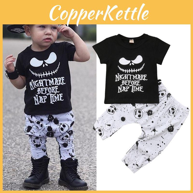 Adorable Halloween Baby Boy Girl Cotton Top T-shirt With Stripe Long Pants Set