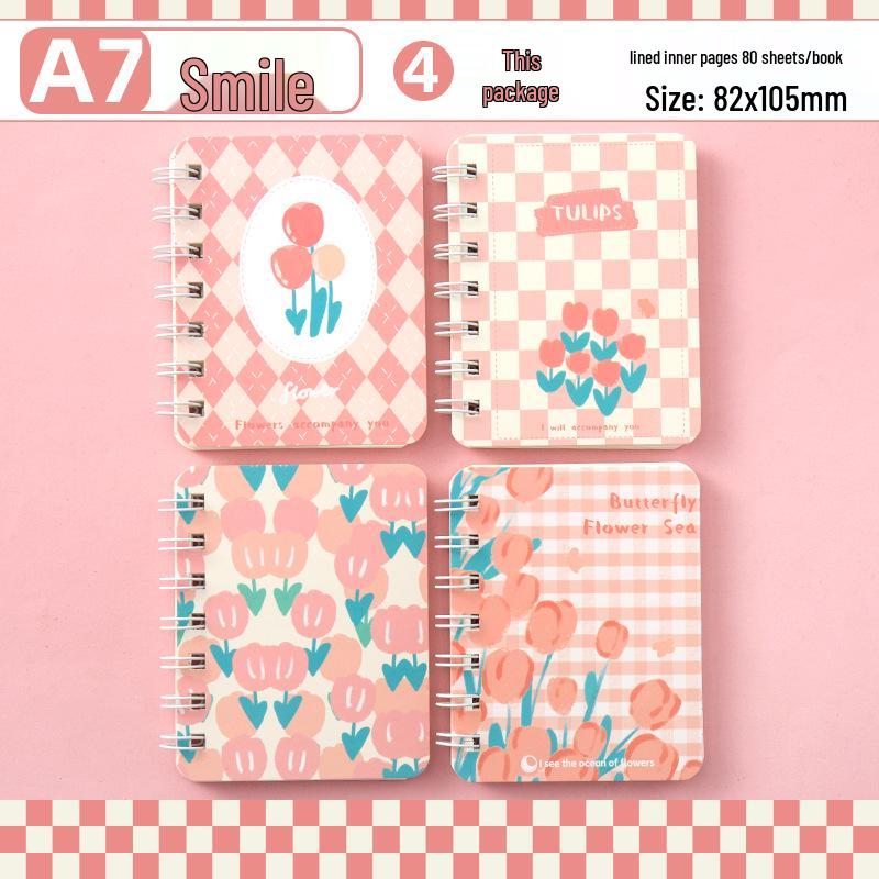 

Мультяшный портативный маленький блокнот А7 серии Цветы - Студенческая канцелярия