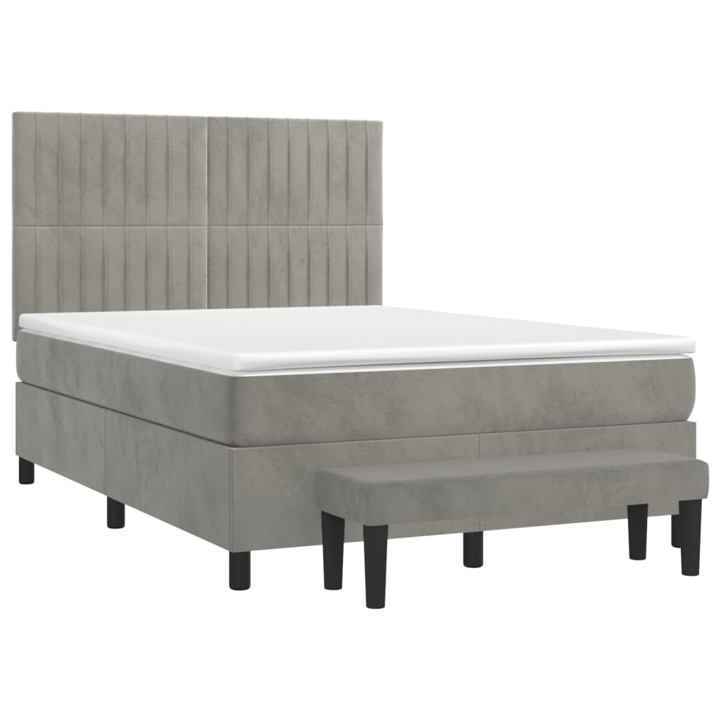 Box Spring Bed with Mattress Light Grey 140 x 190 cm Velvet