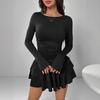 Women's Autumn/Winter Long Sleeve Slim Fit Dress - Solid Color, Elegant & Feminine