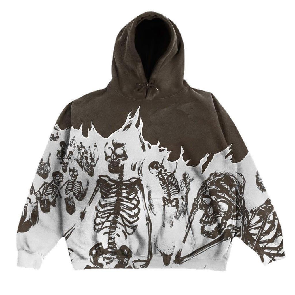 Men's Hoodie Loose Large Casual Gothic Sweatshirt Popular Street Clothes Hip Hop Style Retro Skeleton