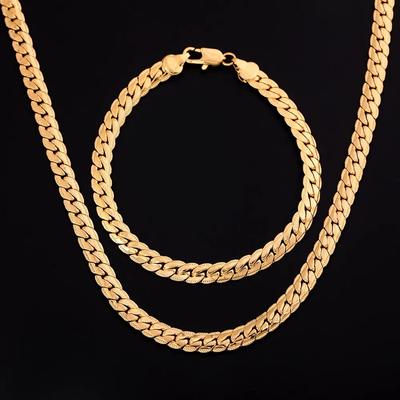 Copper 18k Gold Color 6mm Chain Bracelets Neckalce For Women Men Fashion Party Wedding Jewelry Sets Gifts