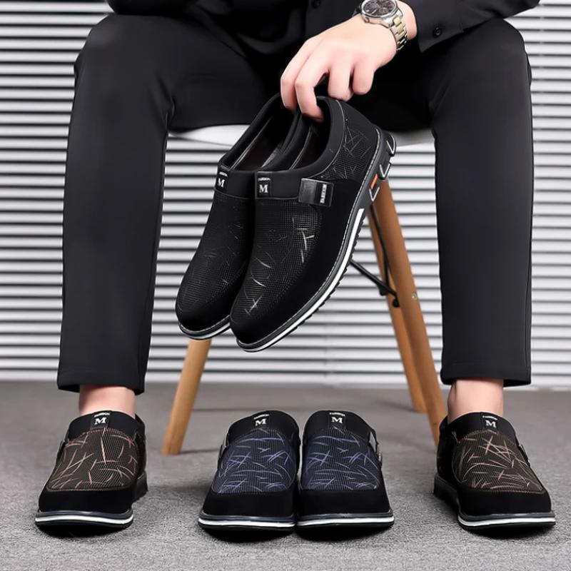2024Men Leather Shoes for Men  New Comfort Trend Flat Work Shoes Casual Moccasin Sneakers Slip On Big Size Male Loafers