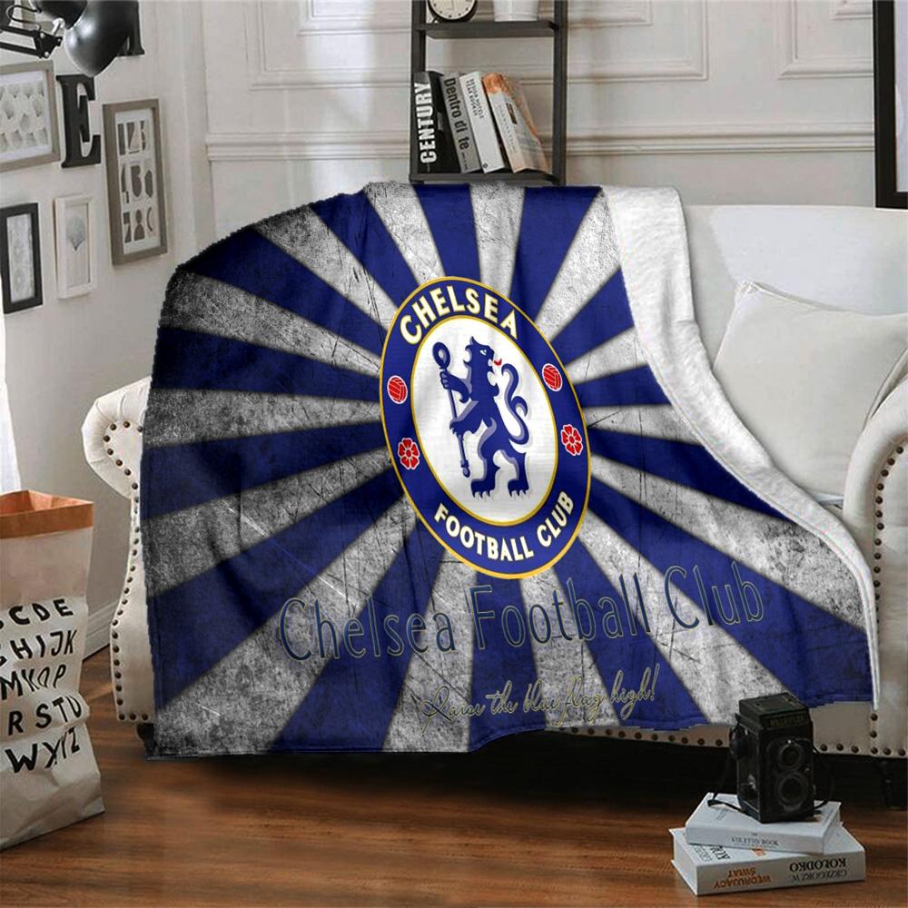 Chelsea Football Club Crest Flannel Blanket, Soft Polyester, Modern Design, All-Season for Camping, Travel, Gifts for holidays or birthdays