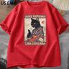 More Espresso Less Depresso Humorous TShirt Unisex Women Black Cat Coffee T Shirt Cotton Y2k Summer Loose Short Sleeve Tee