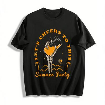 Let's Cheers To This Summer Party Skeleton Hand Graphic Tee Pure Cotton T-shirt