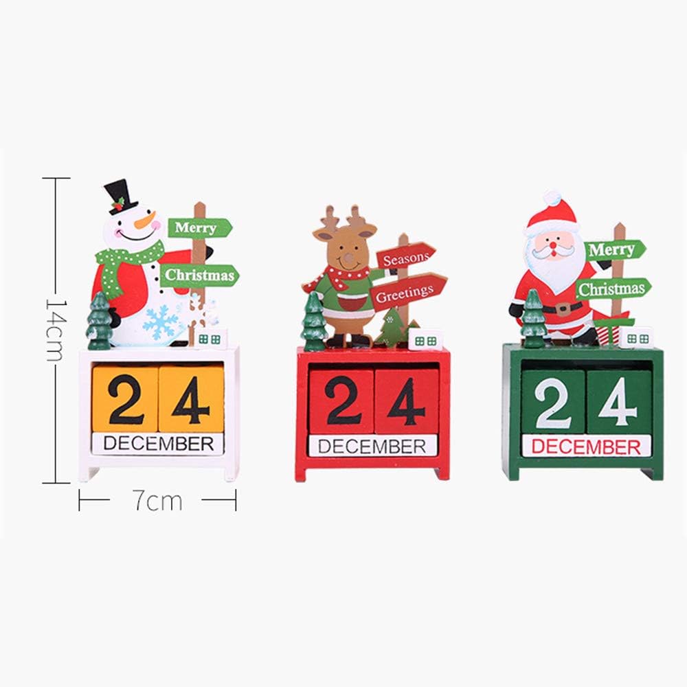 Christmas  Wooden Calendar with Blocks,Santa Snowman Deer Decor for Holiday/Farmhouse/Kitchen/Table/Room, Children Toys & Gifts