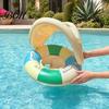 Lightweight Swim Float Baby Pool with Canopy, Vintage Striped Inflatable Ring Safety Seat & Handle, Sun Protection Swimming for Toddler Kids