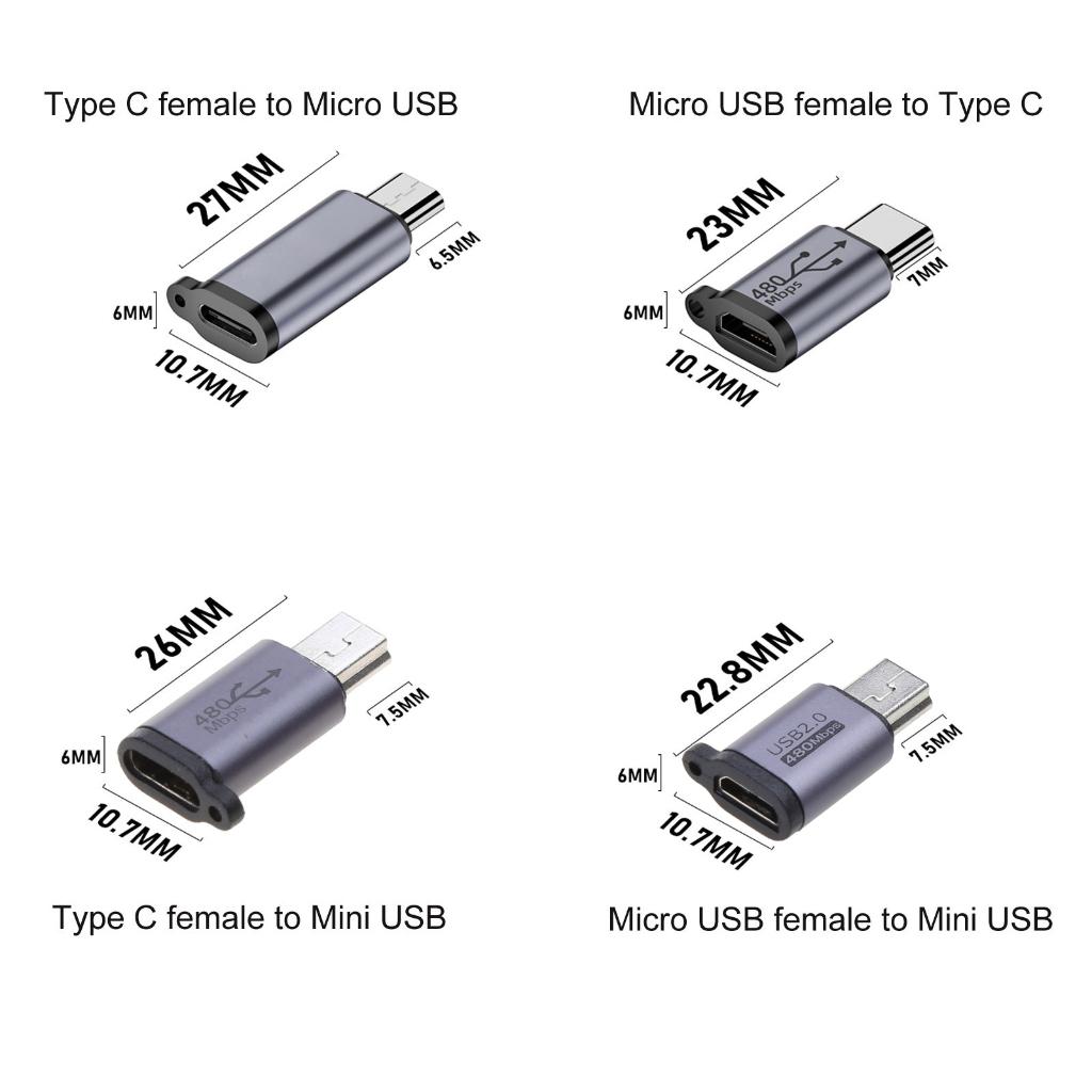 Adaptér konvertoru Type-C na Micro USB Mini USB 18W Konektor ze slitiny hliníku 480 Mbps pro digitální fotoaparát, GPS přijímač