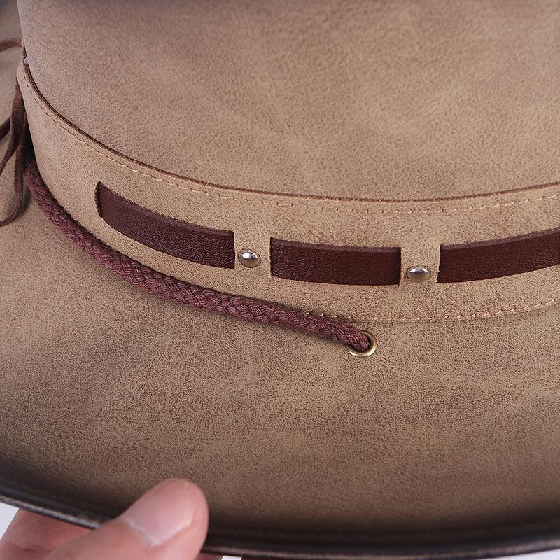 Leather Western Cowboy Hat Men'S Gentleman Godfather Hat Pu Material Panama Cowboy Hat Jazz Hat Sombrero Para Hombres