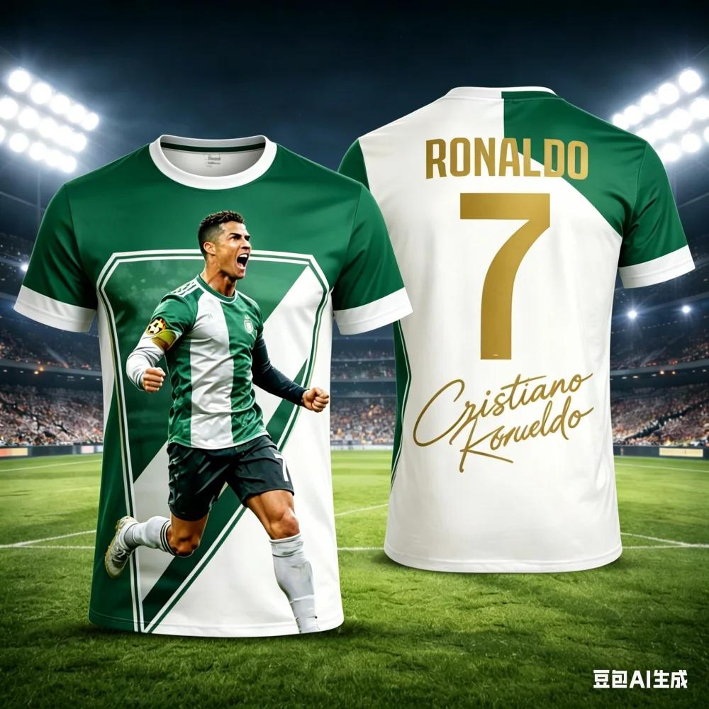 Men's Summer 3D Ronaldo Print Football Sports T-Shirt, Breathable and Quick-Drying Material Design, Perfect Summer Gift for Fans