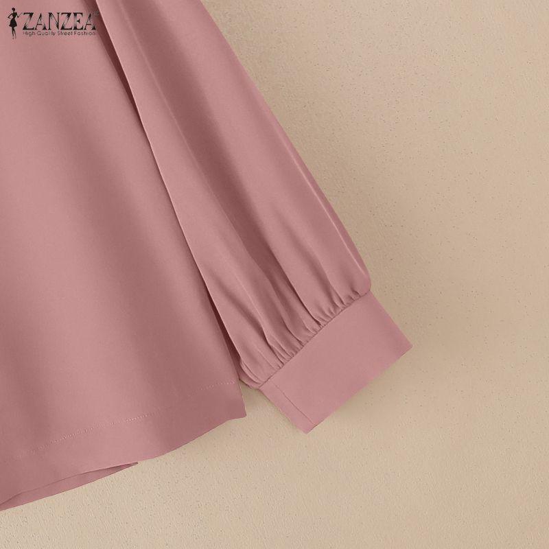 ZANZEA Damska luźna bluzka z dekoltem w serek i jednolitym kolorem, z rękawami 3/4