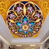 Papel tapiz de techo 3d estilo europeo dorado patrón de techo suspendido fondo de pared mural de techo 3d