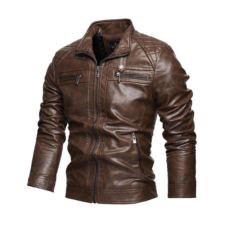 Men's Autumn And Winter Men High Quality Fashion Coat Leather Jacket Motorcycle Style Male Business Casual Jackets For Men Black Warm Overcoat