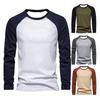 Autumn Winter Men Bottoming Top Slim Fit Patchwork O Neck Pullover Stretchy Long Sleeves Mid Length Fitness Exercise Daily Wear Shirt