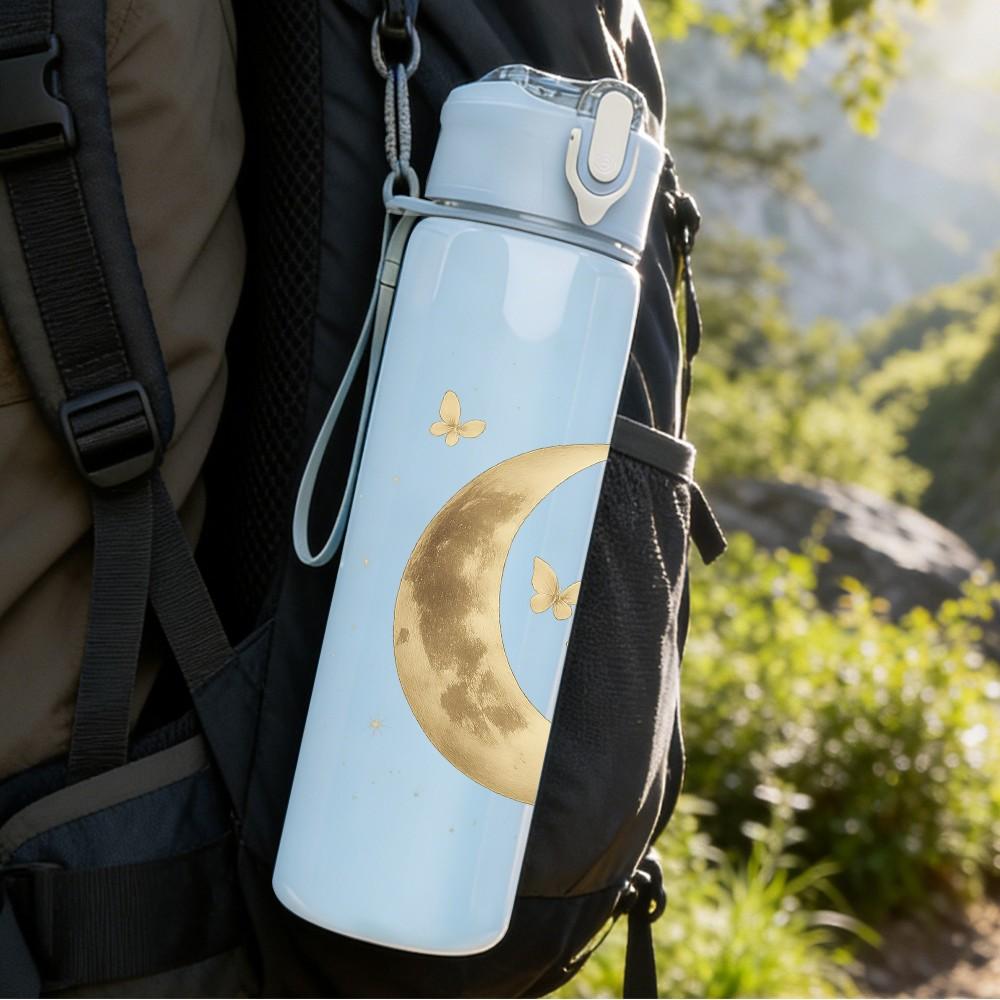1PC Moon Star Cloud Silhouette Art 750ml Color Plastic Sports Water Bottle Leakproof Flip Straw Lid Suitable for Sports Office Home Use