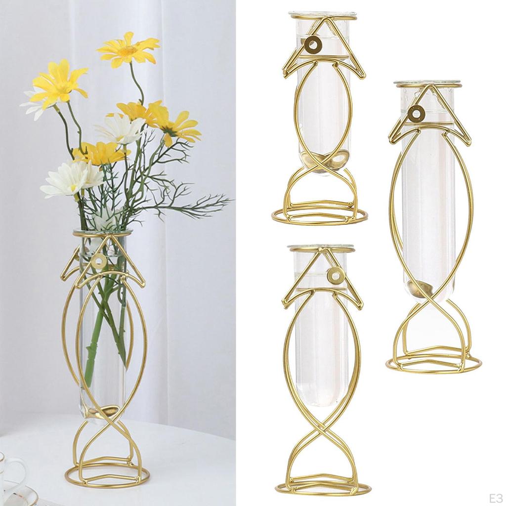 Plants Vase, Iron Dried Flower Vases Holder, Glass Plant Rack Stand for Home Desktop Decoration