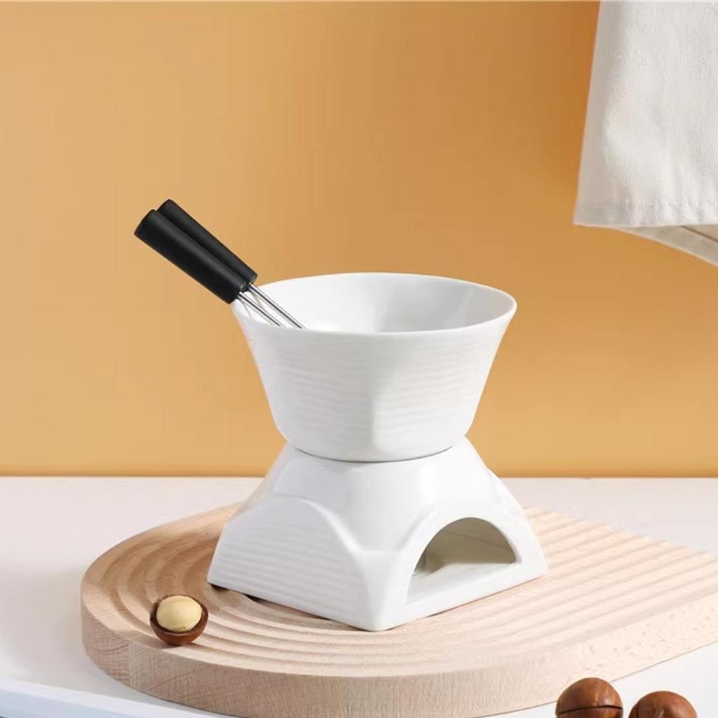 Fondue Mug Set With Fork 220ml Mini Ceramic Desserts Fondue Pot Personal Cheese Butter Melting Mug For Caramel Desserts Snacks
