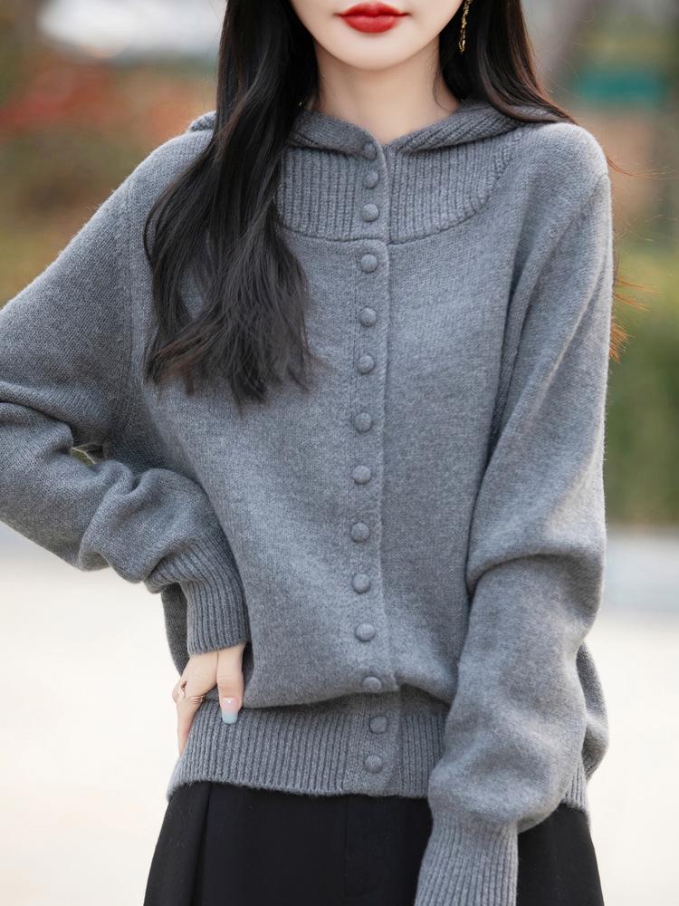 Women's Trendy Multi-Button Hooded Cardigan Sweater - Autumn/Winter Knit Outerwear, Loose & Stylish Ins Design