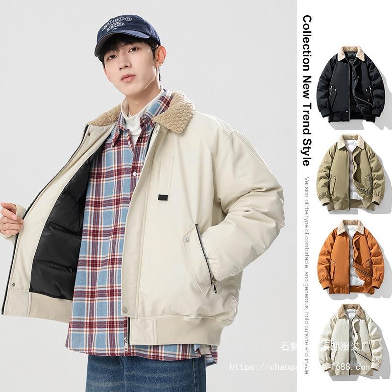 Winter Sweater Collar Cotton-padded Clothes Men's New Hong Kong Style Tide Brand Loose Fashion Thickened Cotton Clothes Couple Warm Casual Jacket Tide