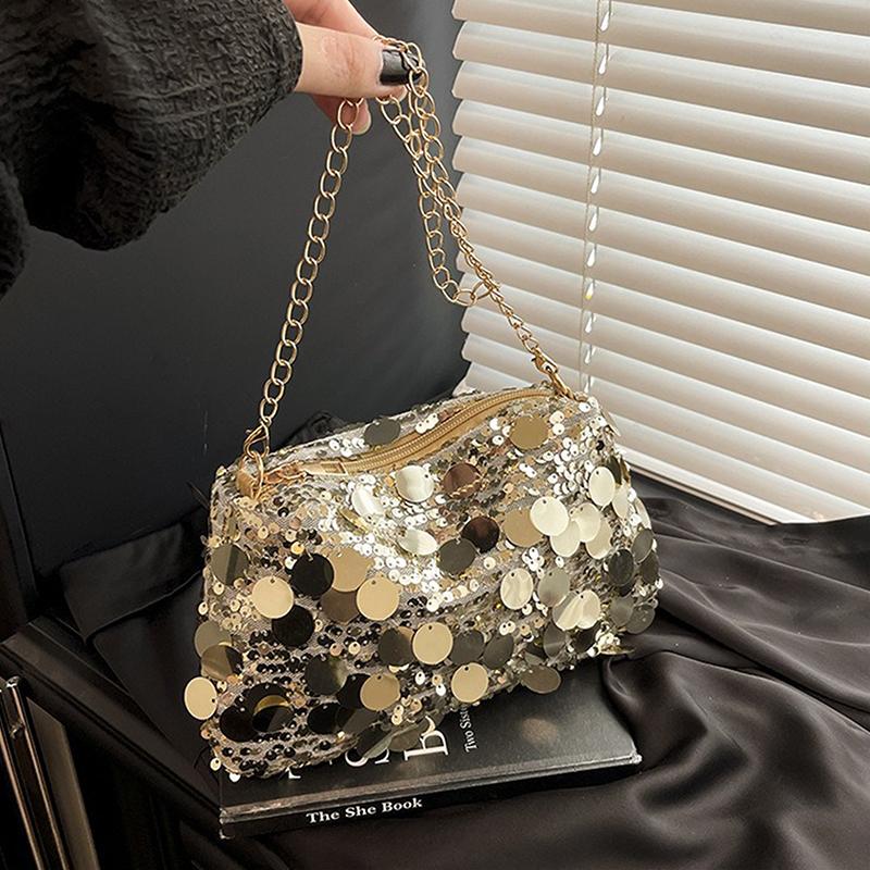 Sequin Evening Party Shoulder Bags For Women Lightweight Portable Ladies Chain Crossbody Bag Solid Color Casual Female Handbag