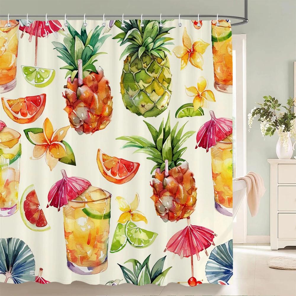 1 Pack Watercolor Summer Plant Style Polyester Printing Shower Curtain Partition Bathroom Curtain Home Decorative Curtain