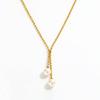 Fenny 18K PVD Plated Waterproof Fashion Double Pearl Pendant Adjustable Bead Chain Necklace for Women Stainless Steel
