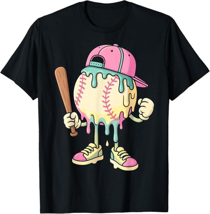 

Ice Cream Drip Baseball Spots Baseball Drip For Girls T-Shirt S