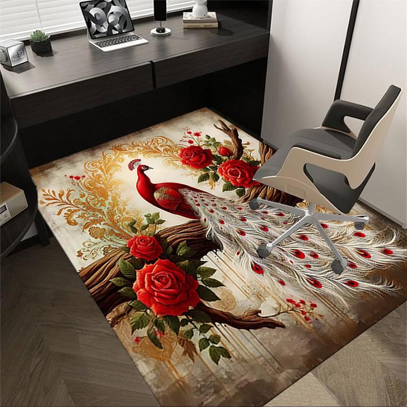 1PC Peacock Roses Extra Large Non Slip Floor carpet, Office, family, bedroom, Studio Large Area Rug Indoor Rugs