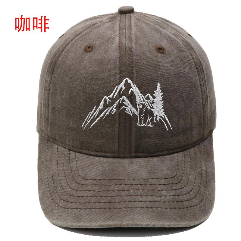 Berg Gipfel Bär Stickerei Gewaschen Retro Weiches Oberteil Baseballkappe Herren und Damen Lässig Outdoor Abenteuer Sonnenschutz Kappe