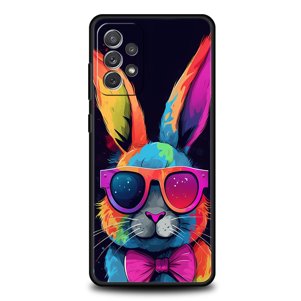 A Cute Rabbit With A Purple Hat Phone Case for Samsung Galaxy A15 A14 A25 A54 A34 A51 A71 A72 A73 A32 A52 A52S A21S 5G TPU Shell