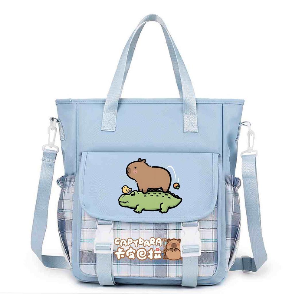 Crossbody bag, primary school, junior high school schoolbag, male and female students tutoring bag, cute kapibara large-capacity shoulder bag.