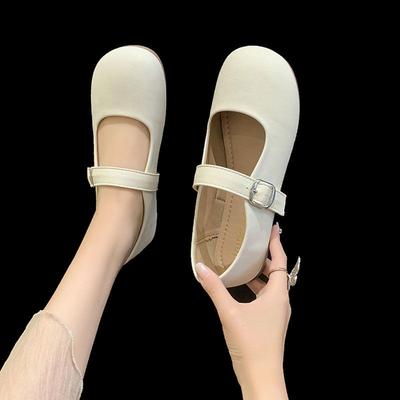 Niedliche Mary Jane Einzel-Lederschuhe für Damen 2025 neu Französisch zartrosa kleine Lederschuhe flacher Ausschnitt weiche Sohle Puppenschuhe