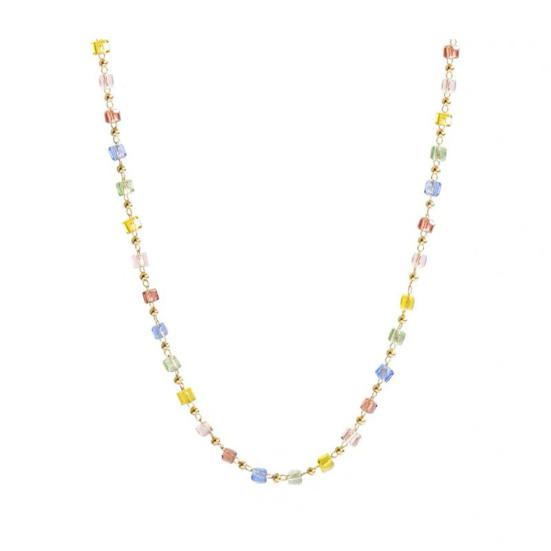 Women Necklace Beads Colorful Faux Crystal Electroplated Stainless Lightweight Cool Girl Pendant Necklace Birthday Gift Neck Jewelry