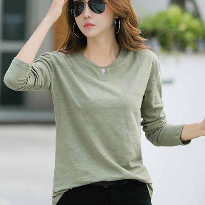 Damen Frühling und Herbst Dünnes Übergröße Langarm T-Shirt Slim Fit und Schlankmachend Lässiges Unterhemd Top