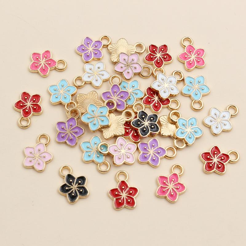50Pcs 11x9mm Small Alloy Flower Charms Pendants Multi Colors For DIY Bracelet Necklaces Jewelry Making Accessories