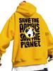 Save The Animals Save The Planet Animal Rights Back Print Hooded Sweatshirt - Vegan Statement Pullover, Loose Fit Casual Hoodie Wi