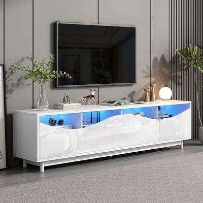 TV Cabinet TV Lowboard High Gloss White 70 Inch Television, TV Stand 4 Doors, Cabinet Door Made of Tempered Glass, TV Furniture Living Room Bedroom