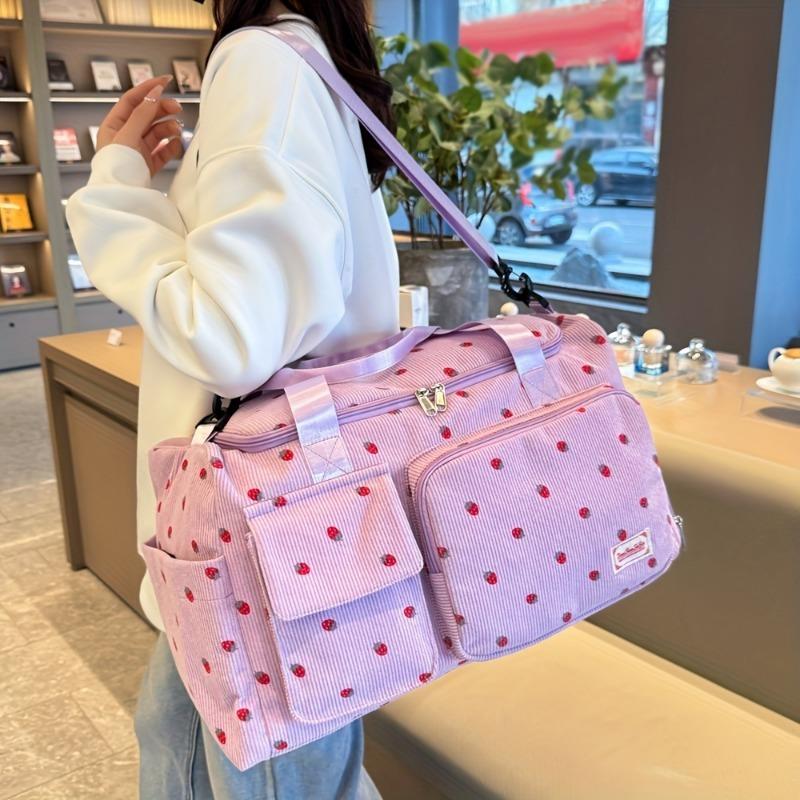 Large Capacity Strawberry Print Duffel Bag with Multiple Compartments - Durable Nylon Casual Gym & Travel Bag, Reinforced Handles & Secure Zippers