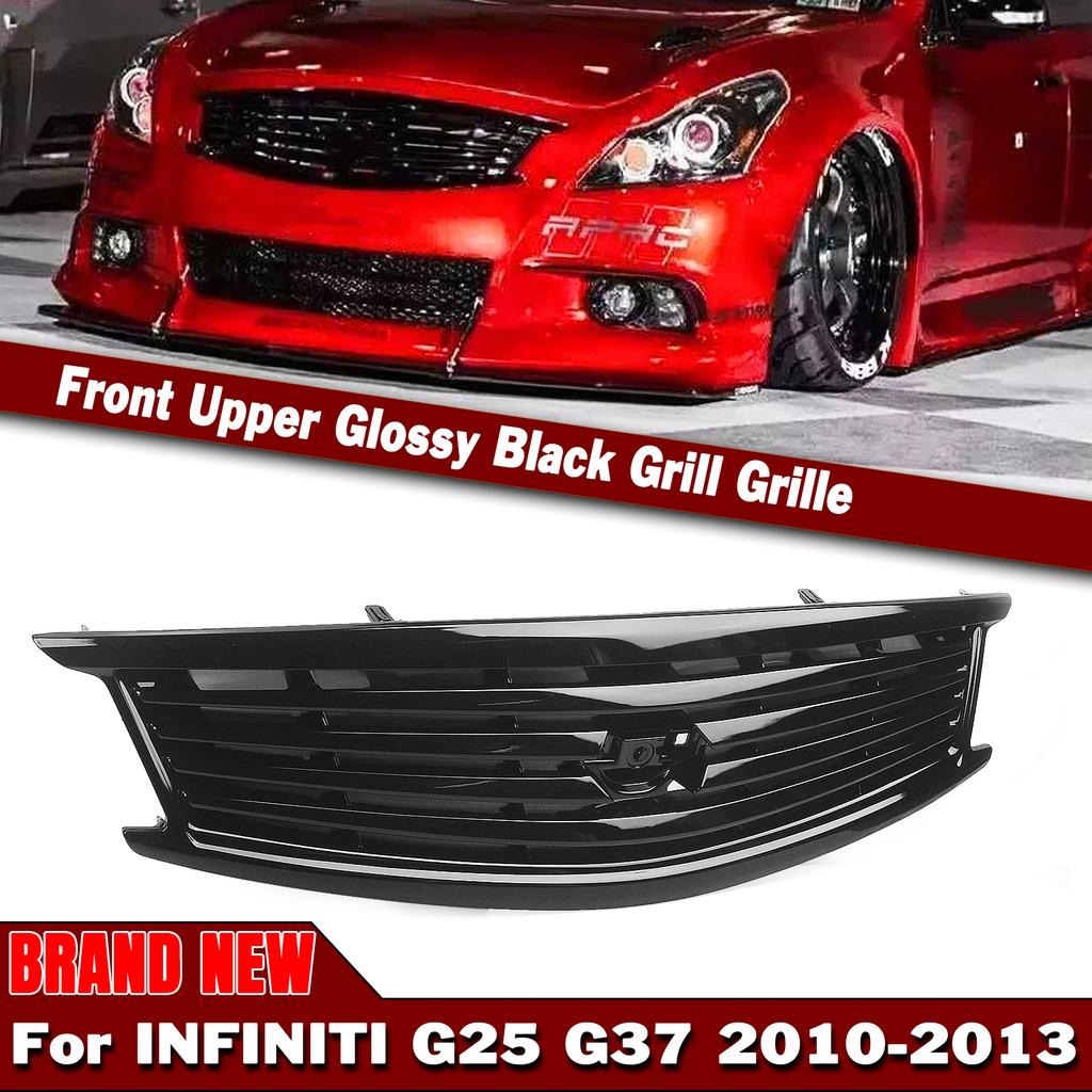 For Infiniti G25 G37 4 Door Sedan 2010-2013 Q40 Gloss/Matte Black/Carbon Fiber Look Front Grille Grill Upper Bumper Hood Mesh