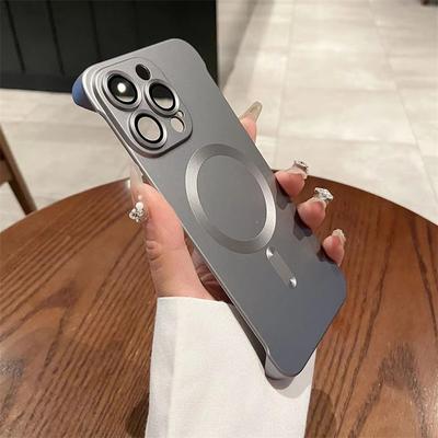 Randlose Magsafe-Telefonhülle aus natürlichem Titan für das iPhone 16 15 14 13 12 11 Pro Max Plus, magnetisch, kabellos, harte Rückseite