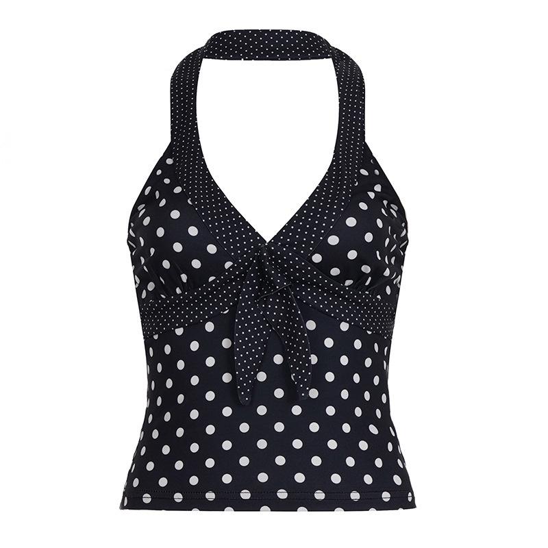 Polka Dot Deep V-Neck Halter Crop Top for Women M чёрный